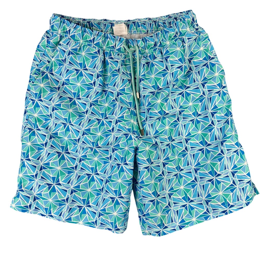 Peter Millar Mens MS16P16 Blue Geometric Mosaic Swim Trunks Shorts Size M